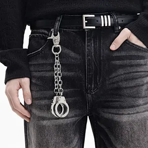 Chaîne de Pantalon Punk en Métal avec Menottes et Tête de Mort Porte-Clés en Alliage pour Jeans Accessoire Rock Hip Hop