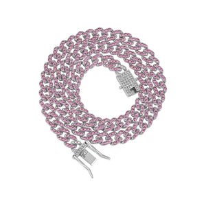 Nahaufnahme der silbernen Panzerkette mit rosa Strasssteinen und sicherem Kastenverschluss