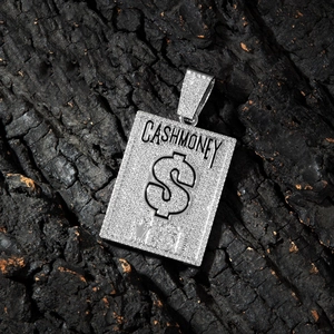 Hip hop silver Cash Money dollar sign pendant with iced out Cuban chain necklace