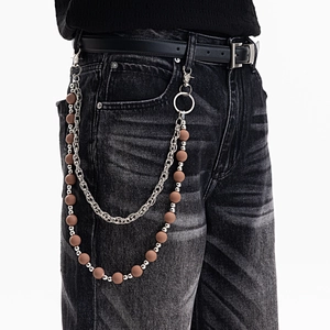 Chaîne de pantalon double couche avec perles colorées et anneaux pour jean tendance