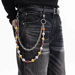 Chaîne de pantalon hip hop double couche avec perles miniatures basket et foot