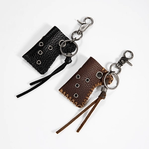 Retro genuine leather lighter case keychain with metal buckle and tassels for outdoor use