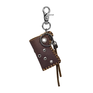 Vintage brown leather lighter case keychain with metal lobster clasp for bikers