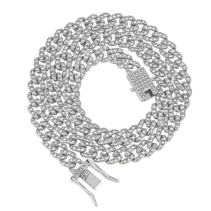 9mm silberne Panzerkette Halskette und Armband Set mit funkelnden Zirkonia-Steinen