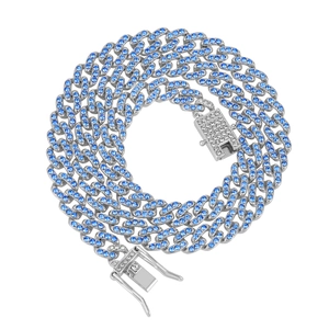 9mm Panzerkette für Damen mit hellblauen Zirkonia und Drachenschnalle im Miami Stil