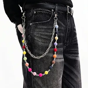 Chaîne de Pantalon Y2K Couleur Bonbon Perles Rondes Acrylique Dopamine Double Couche Alliage Hip Hop pour Jeans Unisexe