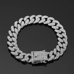 13mm silbernes Panzerarmband mit funkelnden Strasssteinen im modernen Hip-Hop-Stil