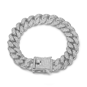 Silbernes Panzerarmband mit Zirkonia-Mikropflaster und doppeltem Sicherheitsverschluss