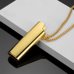 Polished gold lighter case pendant on a wheat chain necklace with hip hop aesthetic