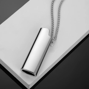 Polished silver stainless steel lighter case pendant necklace with industrial hip hop style