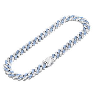 14mm hoogwaardige gerhodineerde Cubaanse schakelketting met blauwe en witte kristallen