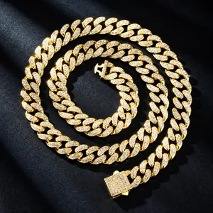 Collana a Catena Cuban Link Hip Hop Iced Out Lega di Zinco Pieno Strass Pave Collana Bracciale per Uomo Donna Gioielli
