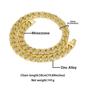 Chaîne cubaine dorée de 14mm avec strass en alliage de zinc pour un style hip-hop