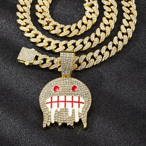 Hip-hop gold plated Cuban link necklace with full diamond dripping pendant for men