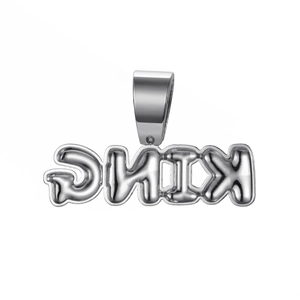 Pendentif KING hip hop argenté poli avec bélière large pour grosses chaînes cubaines