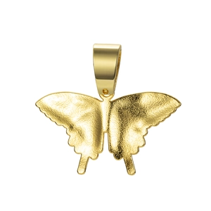 Detailed macro view of gold-plated butterfly pendant with intricate hammered texture wings