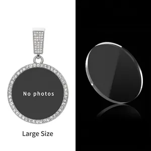 Detailed view of large round hip-hop alloy pendant with stones and a high-clear cover