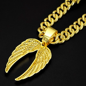 Chaîne cubaine dorée hip hop avec pendentif en forme d'ailes d'ange pour hommes
