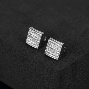 Iced out square stud earrings with full zircon paving for hiphop style men and women