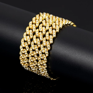 Collana Bracciale a Catena a Maglie Cubane in Lega di Strass Hip Hop per Uomo Donna Gioielli Iced Out Placcati Oro Argento