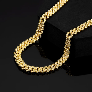 Collana cubana da 9mm dorata con fila singola di strass brillanti stile hip hop