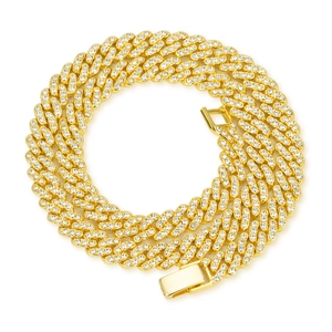 Collana a catena cubana dorata da 9mm con strass a fila singola e chiusura a scatola hip hop