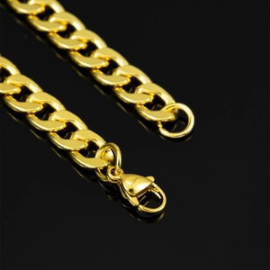7mm gold polished curb chain necklace for men with secure lobster clasp and sleek finish