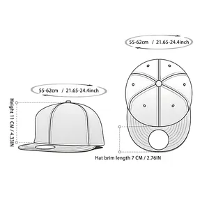 Guide des tailles pour casquette hip-hop montrant la circonférence de 55-62cm