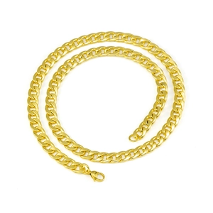 Detail view of 7mm gold cuban link chain necklace with high polish and lobster clasp closure