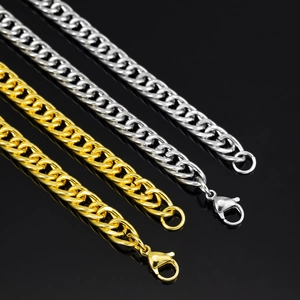 Polished gold and silver 8mm cuban curb chain necklaces with lobster clasp detail