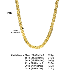 Chaîne épi de blé dorée 5mm en plusieurs longueurs, en fer durable pour hommes et femmes