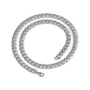 Detail of 7mm silver stainless steel Cuban link chain with a secure lobster clasp