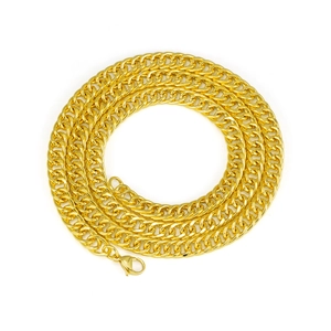 Polished 8mm golden curb chain necklace with lobster clasp in a spiral arrangement