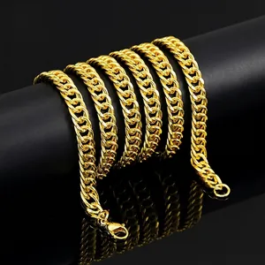 Hip Hop Iron Cuban Chain Necklace Men Polish Finish Gold Silver Curb Link Chain Punk Jewelry For Party Daily Wear