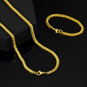 Détail du coffret collier et bracelet chaîne de blé dorée 5mm avec fermoir mousqueton
