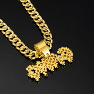Detailed back view of the gold Cuban chain necklace with a hollow grid pendant texture