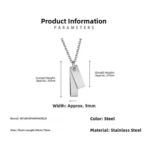 Detail view of double stainless steel dog tag pendant dimensions and chain length options