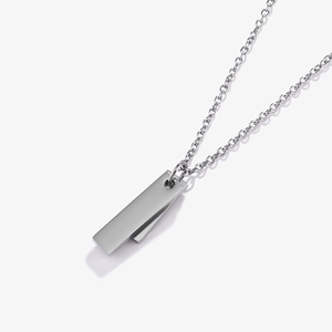 Minimalist double rectangular pendant necklace in polished titanium steel for men and women