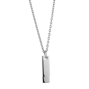 Polished silver double rectangular tag pendant necklace with stainless steel O-chain