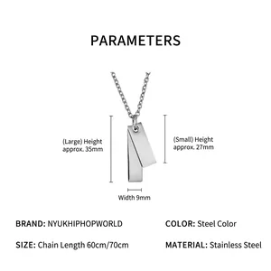 Double tag necklace in titanium steel with polished silver finish and adjustable chain
