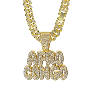 Hip-Hop Goldene Panzerkette mit eisigem AFRO CONGO Buchstaben-Anhänger für Herren
