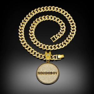 Cadena cubana dorada con colgante redondo KONDIBOY con piedras para hip-hop
