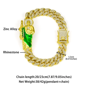 Detailed size specifications for St. Jude cuban link bracelet with green enamel pendant
