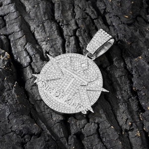 Hip-hop silver tone King of Kings pendant with full micro pave iced out white crystals