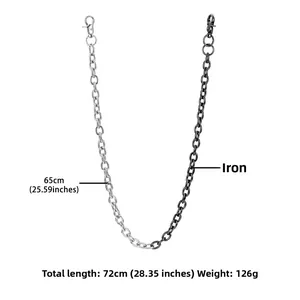 Close-up of dual-tone silver and black metal wallet chain with lobster clasps