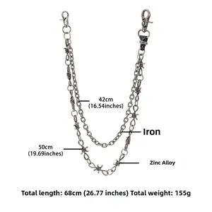 Detail view of double-layered hip-hop metal trouser chain with lobster clasps