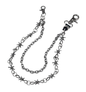 Double-layered hip hop pants chain with silver wire mesh and black leather details