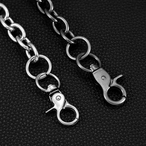 Unisex silver and gunmetal tone heavy metal wallet chain with swivel lobster clasps