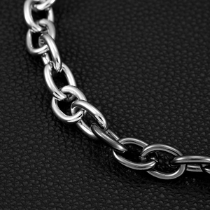 Unisex silver color dual-tone O-chain punk trouser chain on black leather background