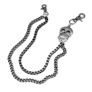 Double-layered punk skull pants chain with curb and box chains in dark silver finish